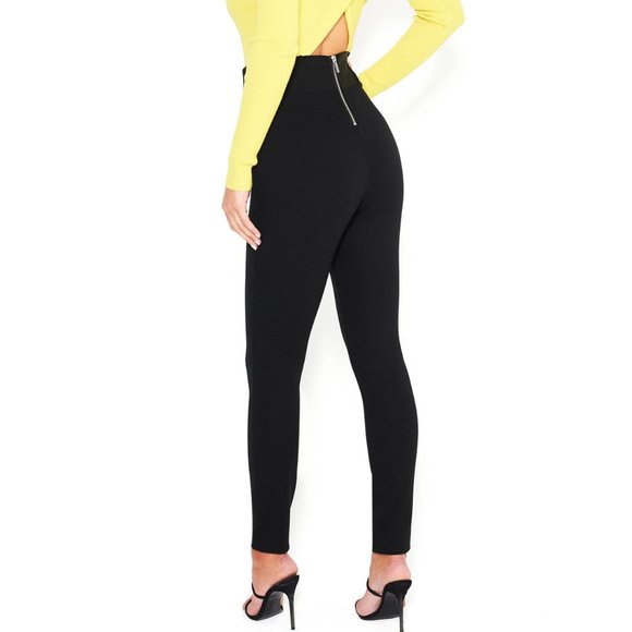 bebe Pants - Bebe Slashed Leggings Black with Gold Tone Ornamental Zipper in Back